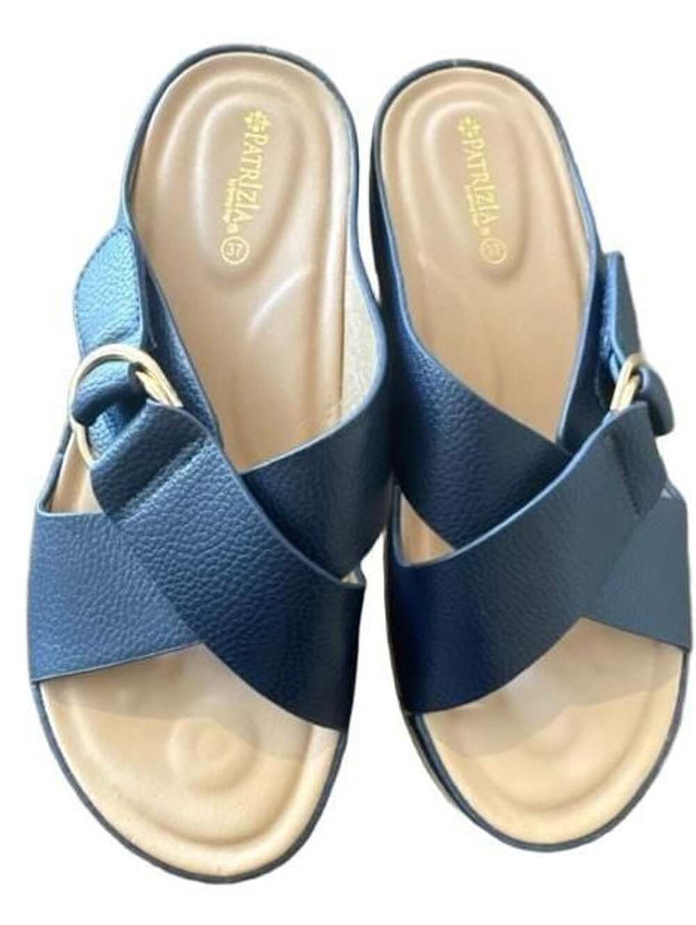 Patrizia Ruana Wedge Sandals Size 37 Blue Slip-On Buckle